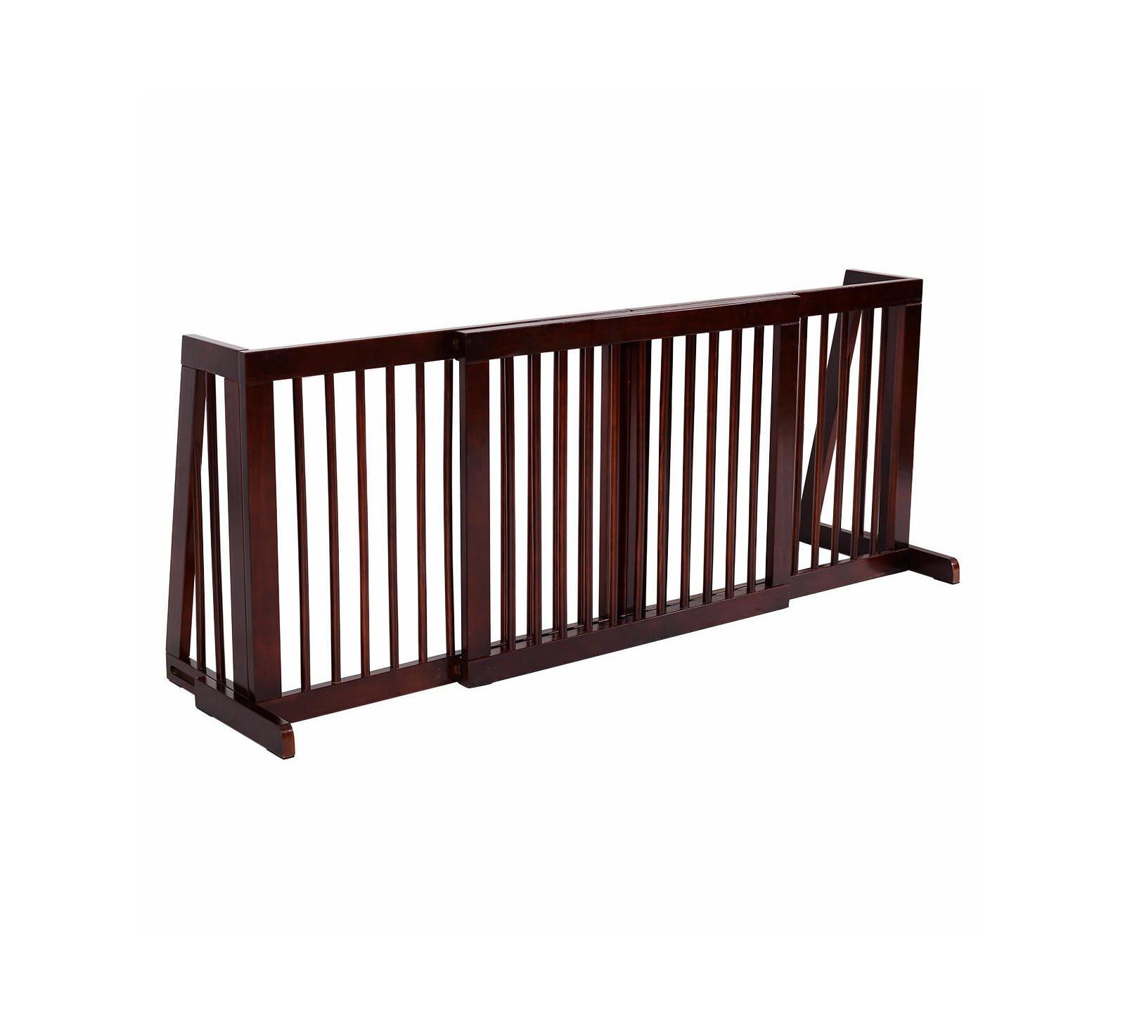 Gymax Folding Adjustable 3 Panel Wood Pet Dog Slide Gate Safety Fence