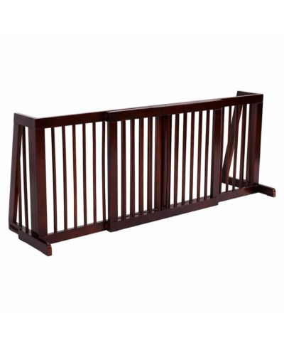 Gymax Folding Adjustable 3 Panel Wood Pet Dog Slide Gate Safety Fence