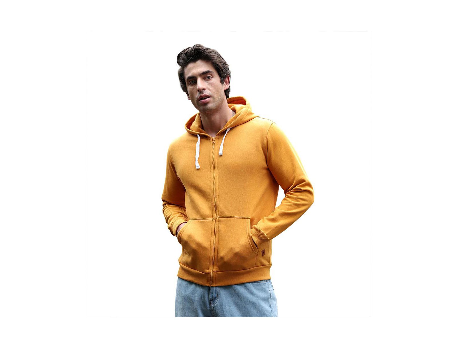 Мужское худи Campus Sutra Mustard Yellow Zip-Front Regular