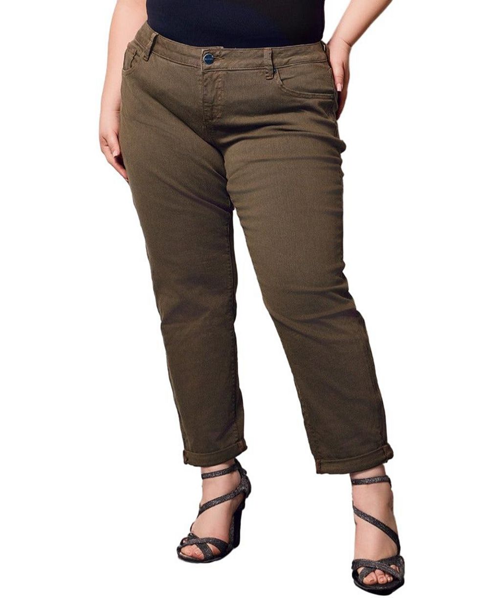 SLINK Jeans Women's Color Mid Rise pants in rolled 25.5" Inseam - Forest