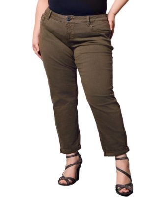 SLINK Jeans Women's Color Mid Rise pants in rolled 25.5" Inseam - Forest