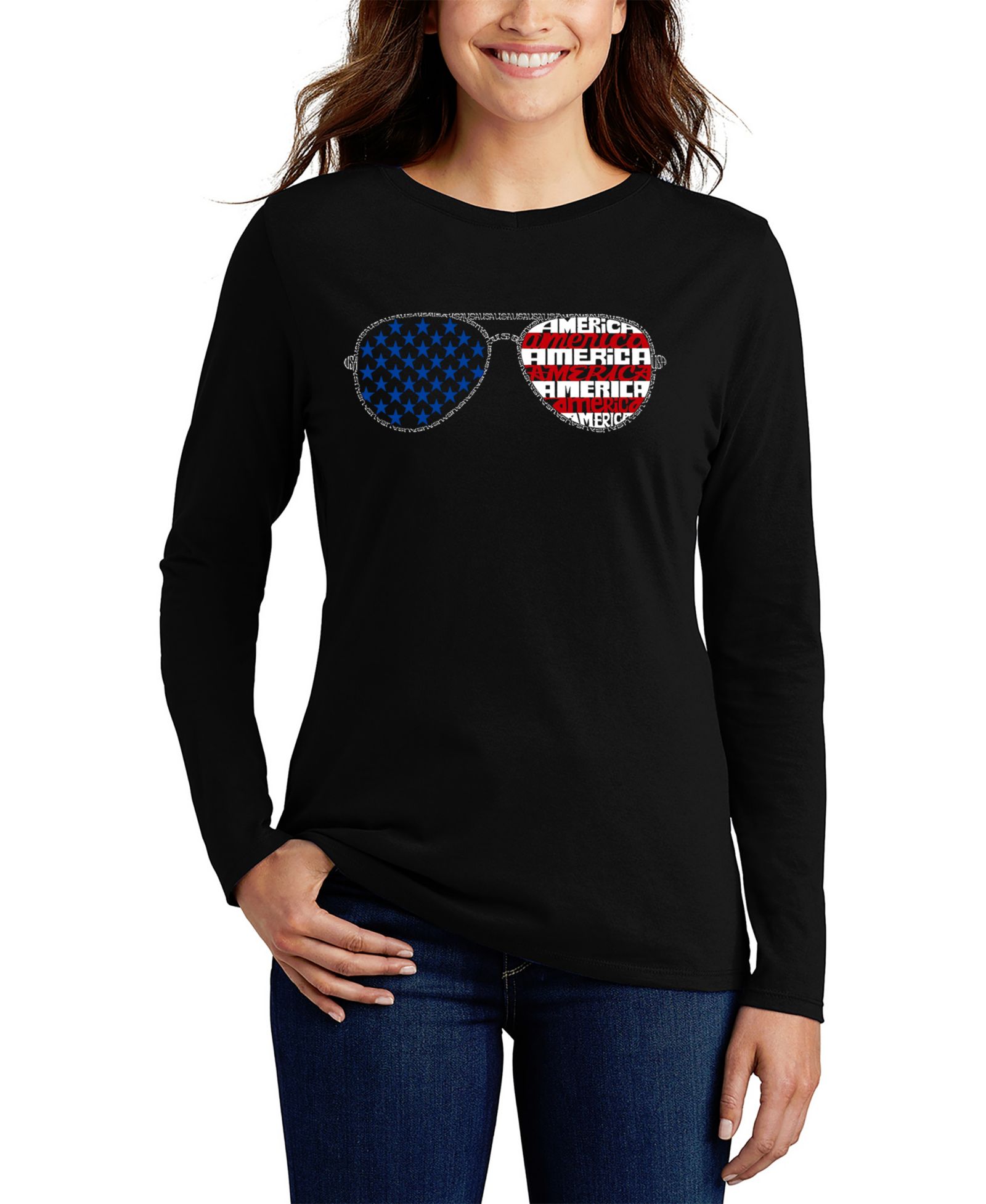 LA Pop Art Women's Americana Sunglasses Word Art Long-Sleeve T-Shirt