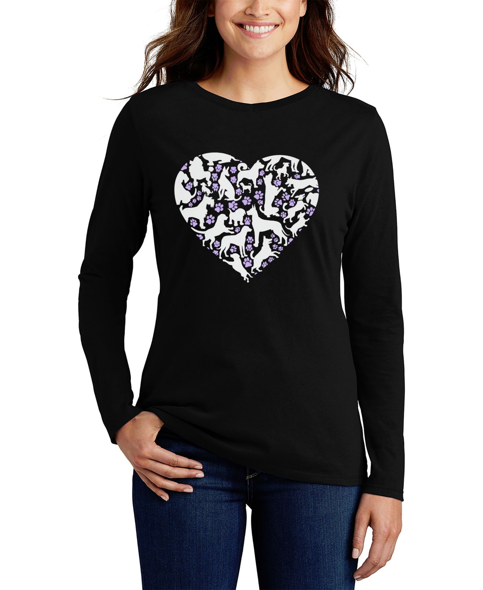 LA Pop Art Women's Dog Heart Word Art Long-Sleeve T-Shirt