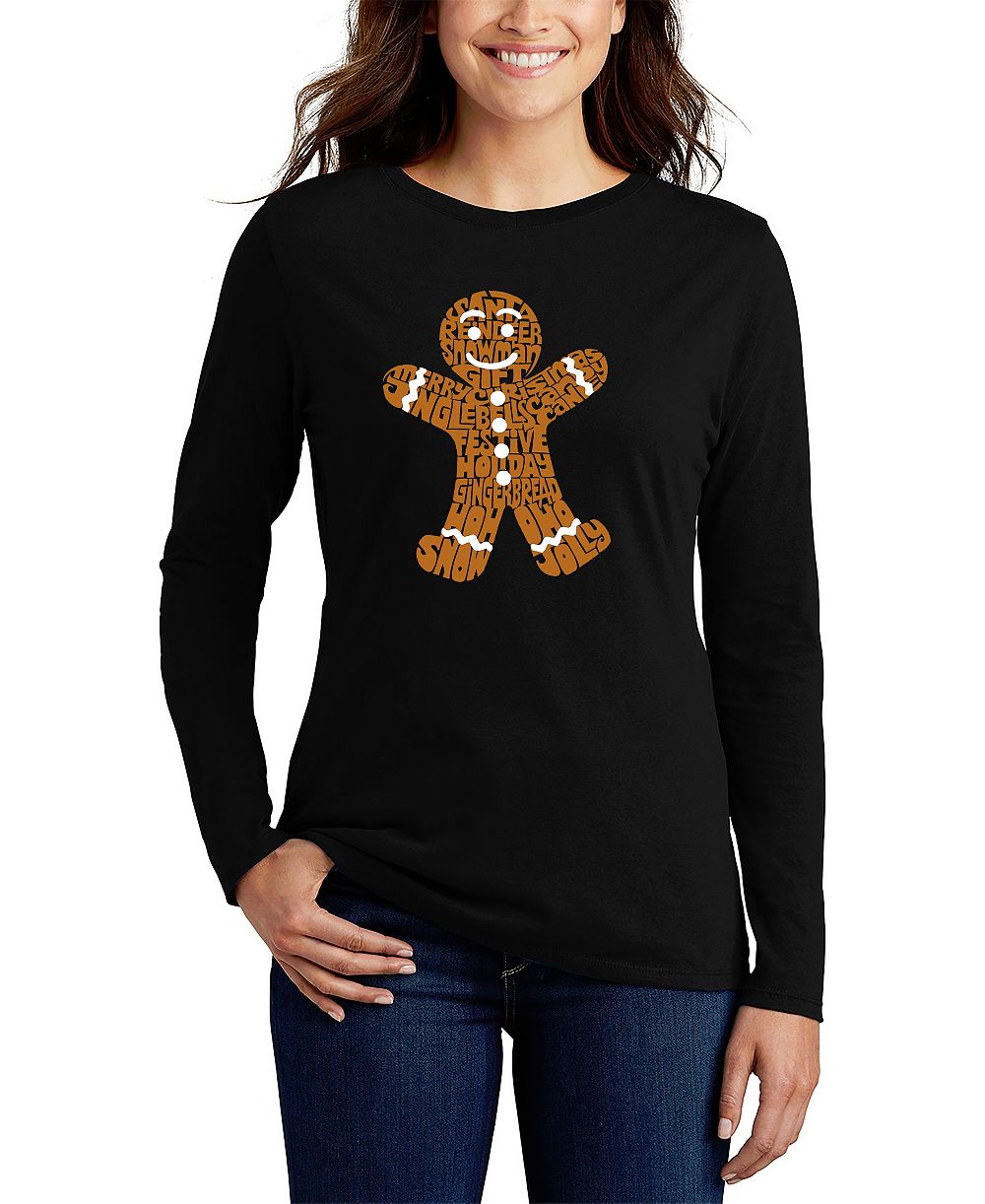 LA Pop Art Women's Gingerbread Word Art Long-Sleeve T-Shirt