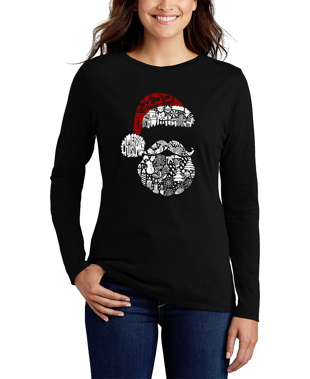 LA Pop Art Women's Santa Pics Word Art Long-Sleeve T-Shirt