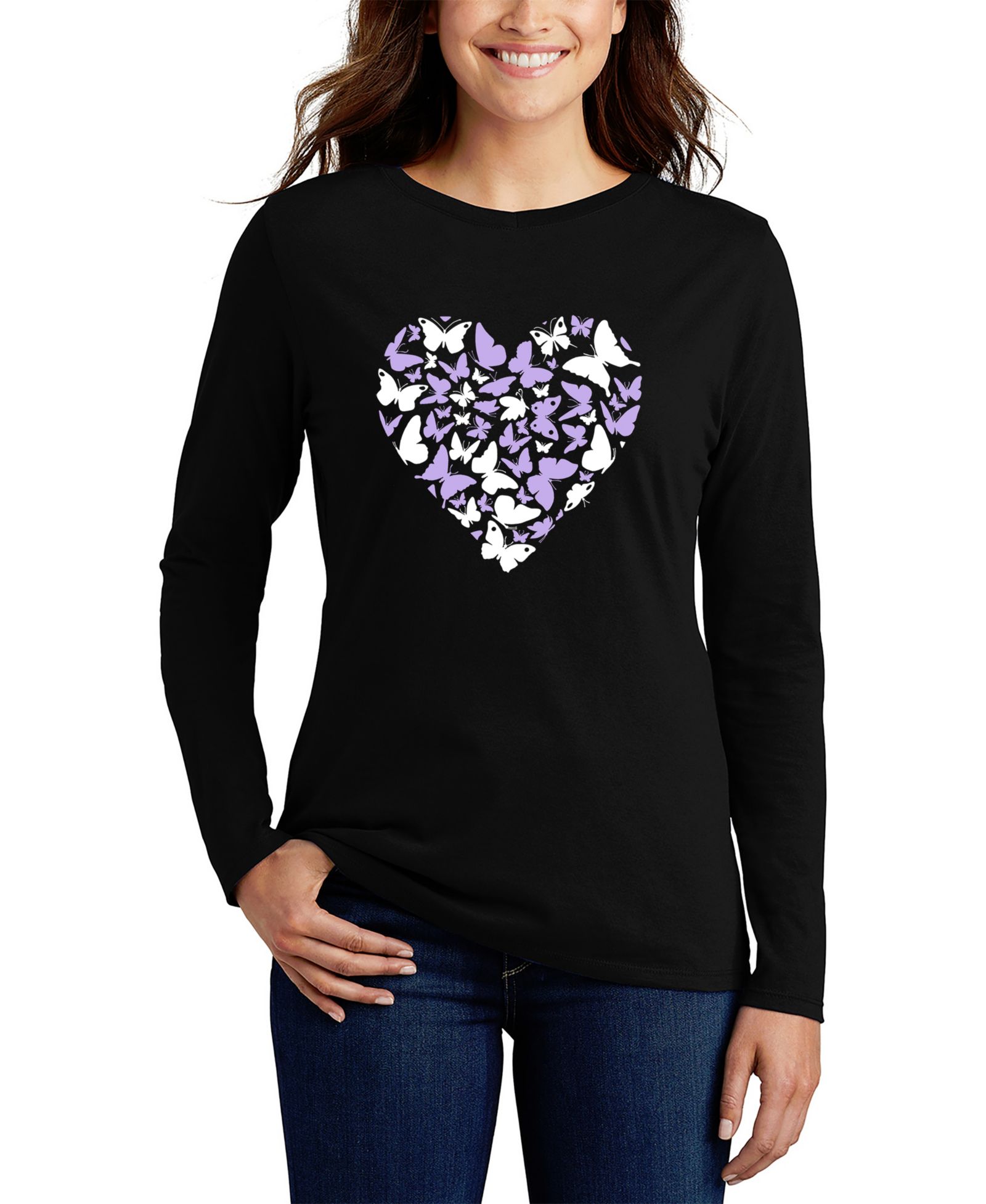 LA Pop Art Women's Butterfly Heart Word Art Long-Sleeve T-Shirt