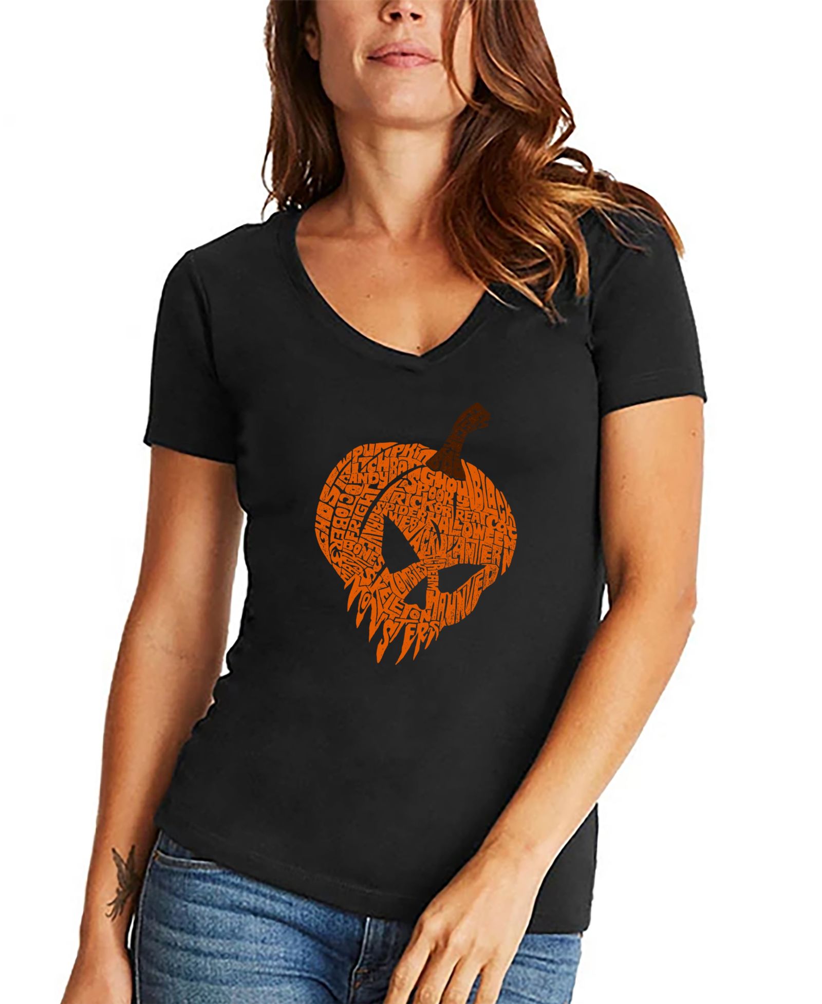 Женская футболка LA Pop Art Evil Pumpkin Word Art V-Neck