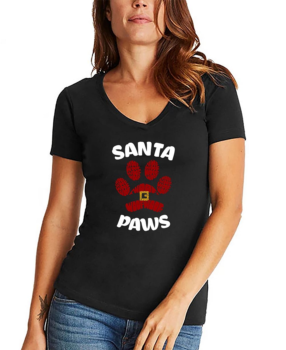 LA Pop Art женская футболка с V-образным вырезом с надписью Santa Paws