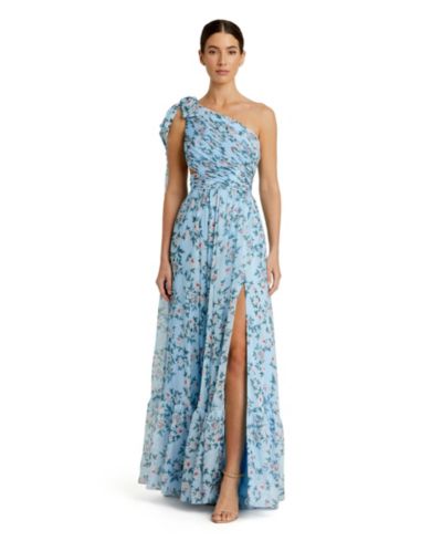 Mac Duggal Women's One-Shoulder Floral Chiffon A-Line Gown