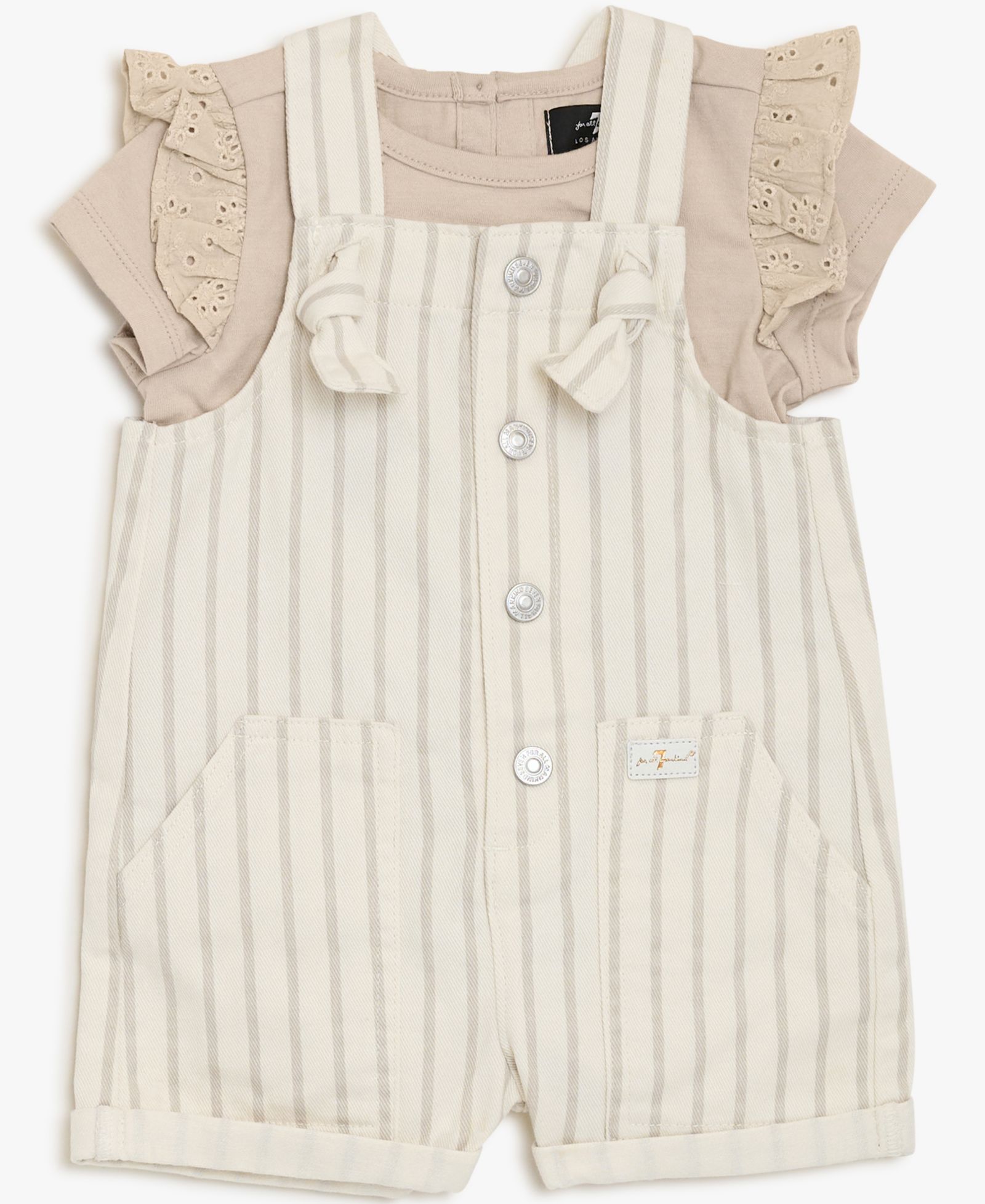 7 For All Mankind Baby Girls' Short-Sleeve T-Shirt and Overall, 2-Piece Set