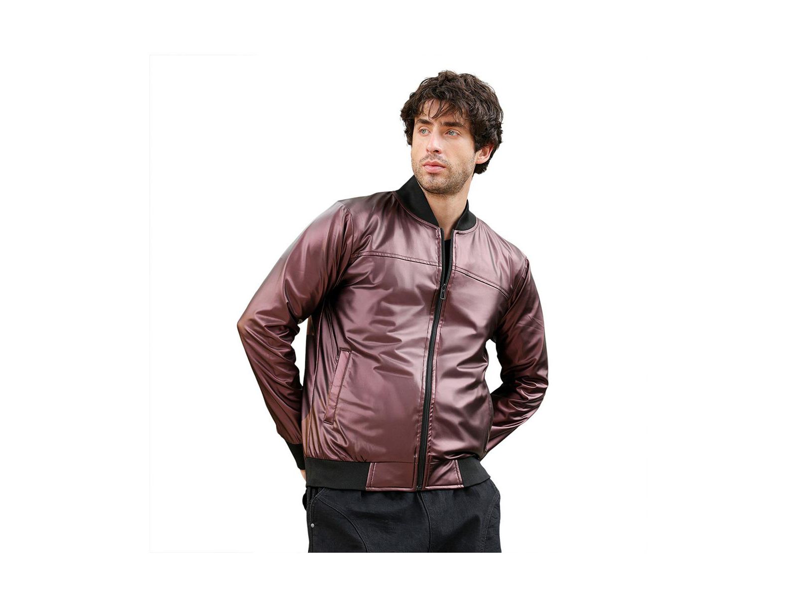 Campus Sutra Men's Men's Chocolate Brown Patent-Panel Bomber Jacket