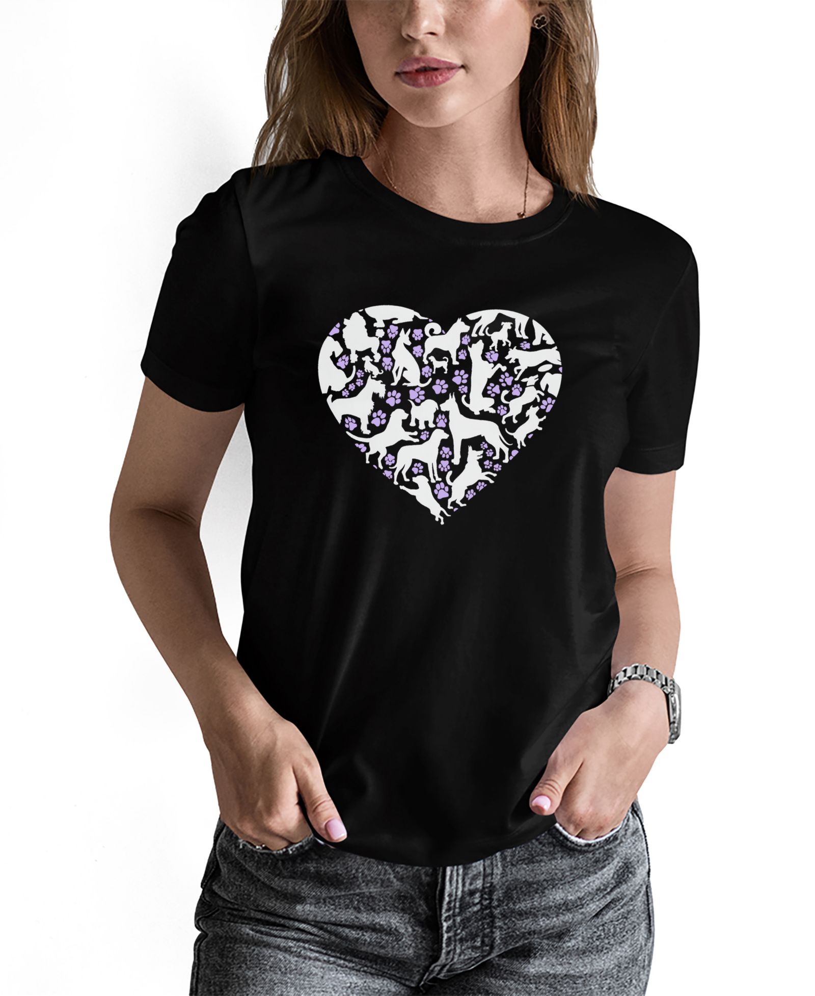 LA Pop Art Women's Dog Heart Word Art Long-Sleeve T-Shirt