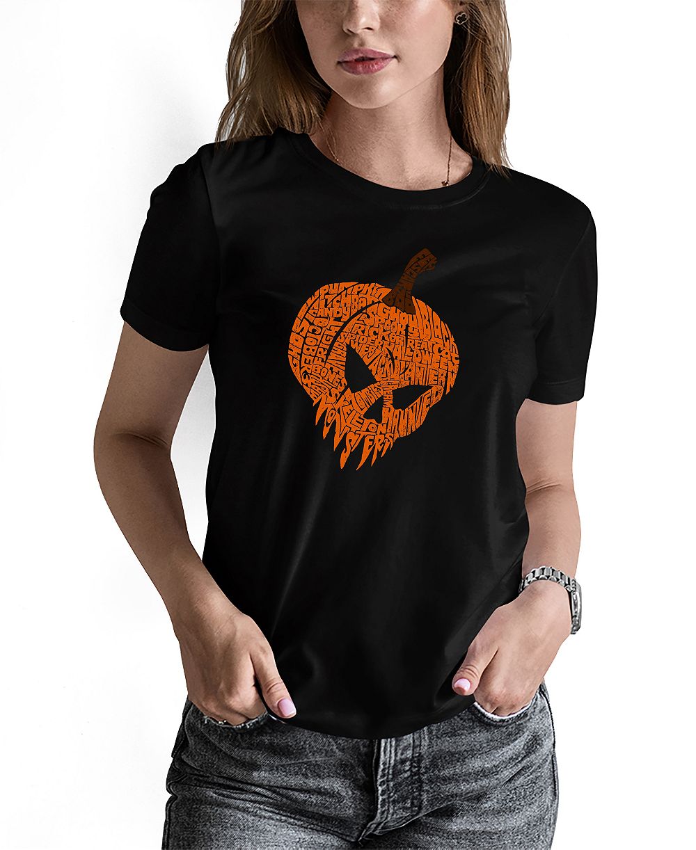 LA Pop Art Women's Evil Pumpkin Word Art Long-Sleeve T-Shirt