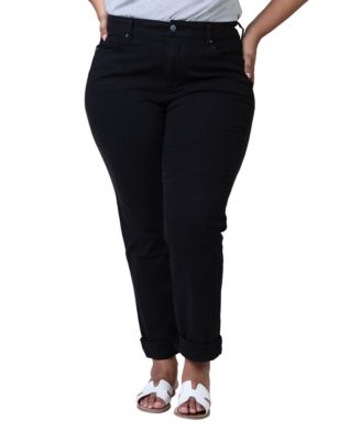 SLINK Jeans Women's Color High Rise Boyfriend rolled in 28" inseam - Black