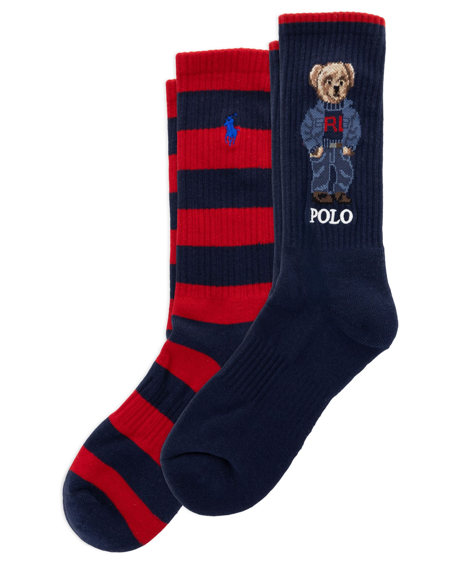 Polo Ralph Lauren Men's Denim Bear and Stripe Crew Socks, 2-Pack