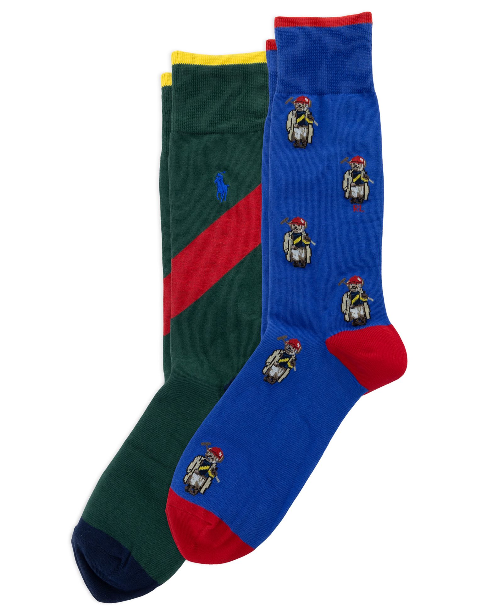 Polo Ralph Lauren Men's Polo Society Mini Bear Crew Socks, 2-Pack