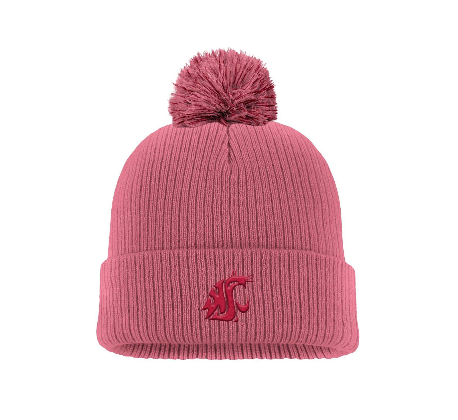 Men's Pink Washington State Cougars Tonal Peak Cuffed Knit Hat with Pom