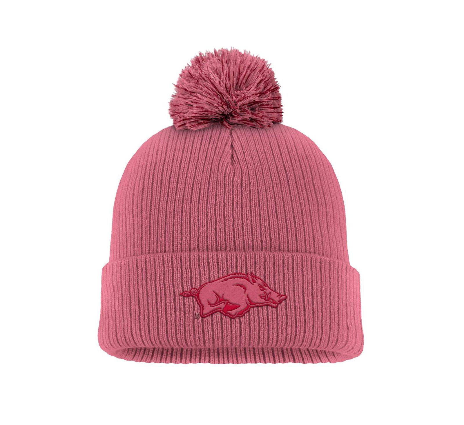 Men's Pink Arkansas Razorbacks Tonal Peak Cuffed Knit Hat with Pom