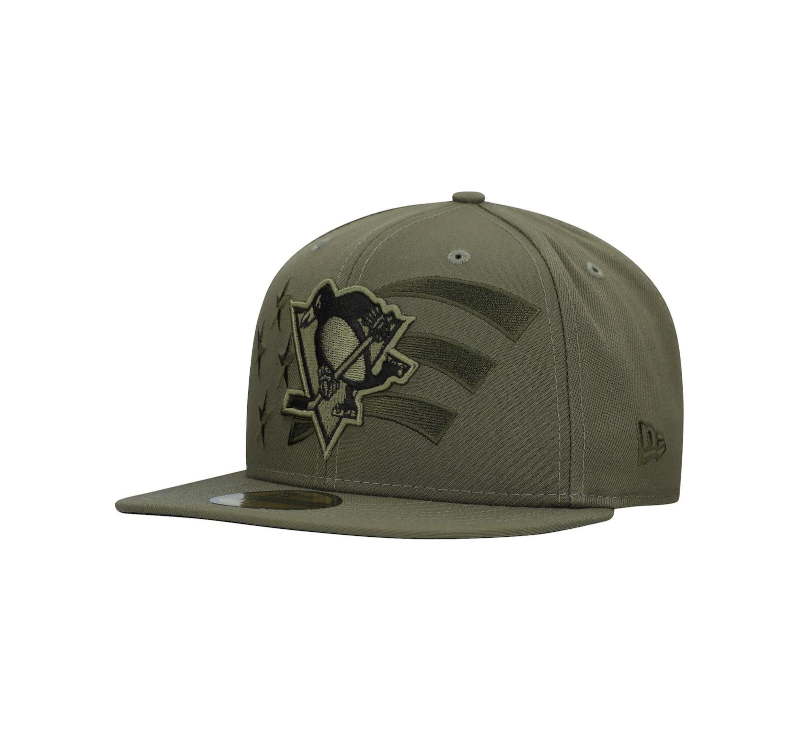 New Era Men's Olive Pittsburgh Penguins Military Appreciation Flag 59FIFTY Fitted Hat