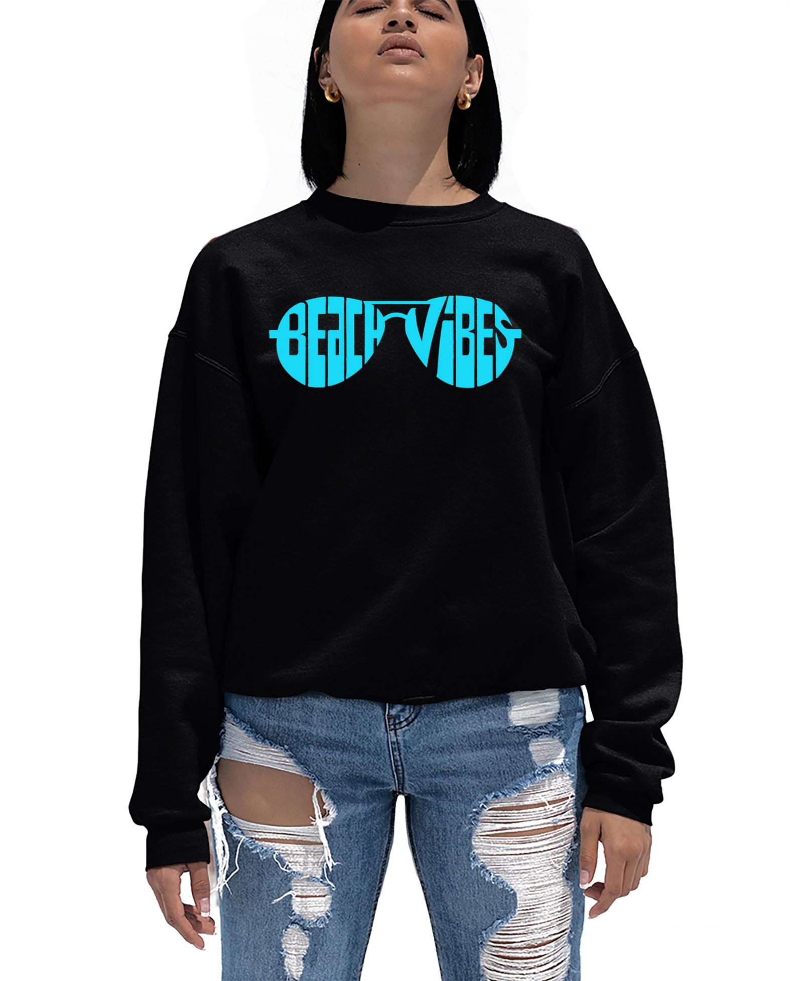 LA Pop Art Women's Beach Vibes Word Art Crew Neck Sweatshirt