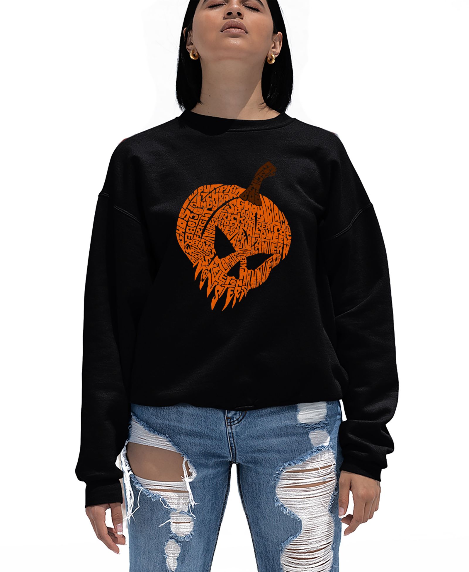 LA Pop Art Женское свитшот с круглым вырезом Evil Pumpkin Word Art
