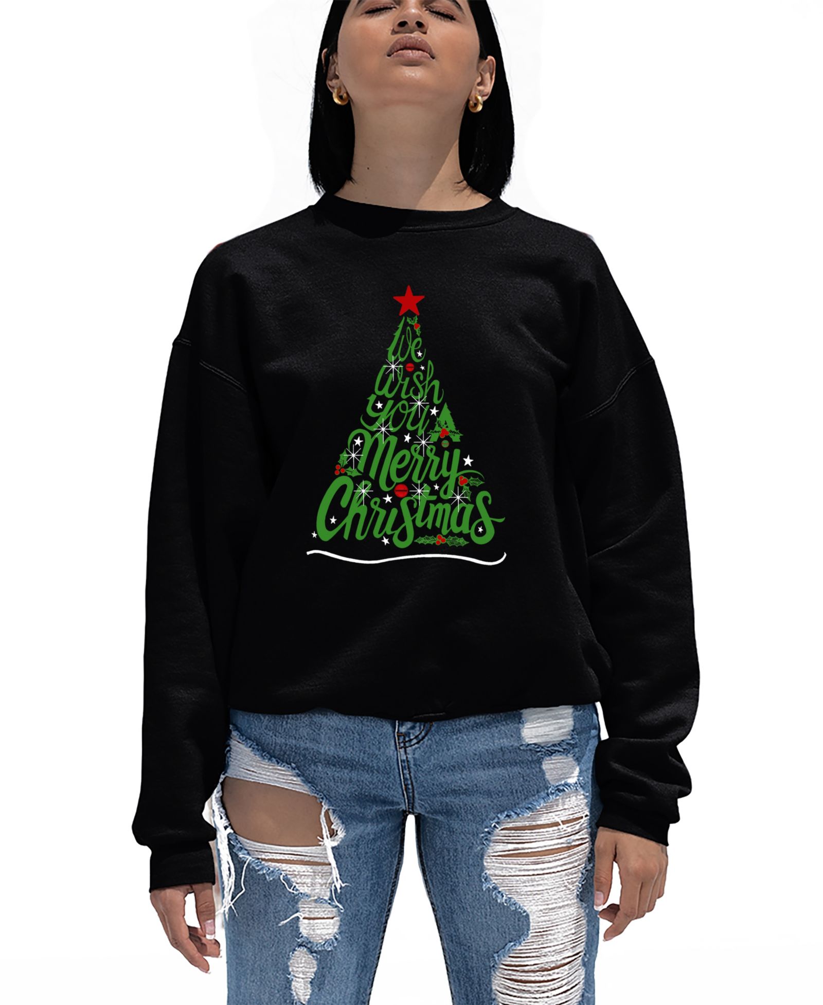 Женский свитшот LA Pop Art We Wish You A Merry Christmas Word Art Crew Neck