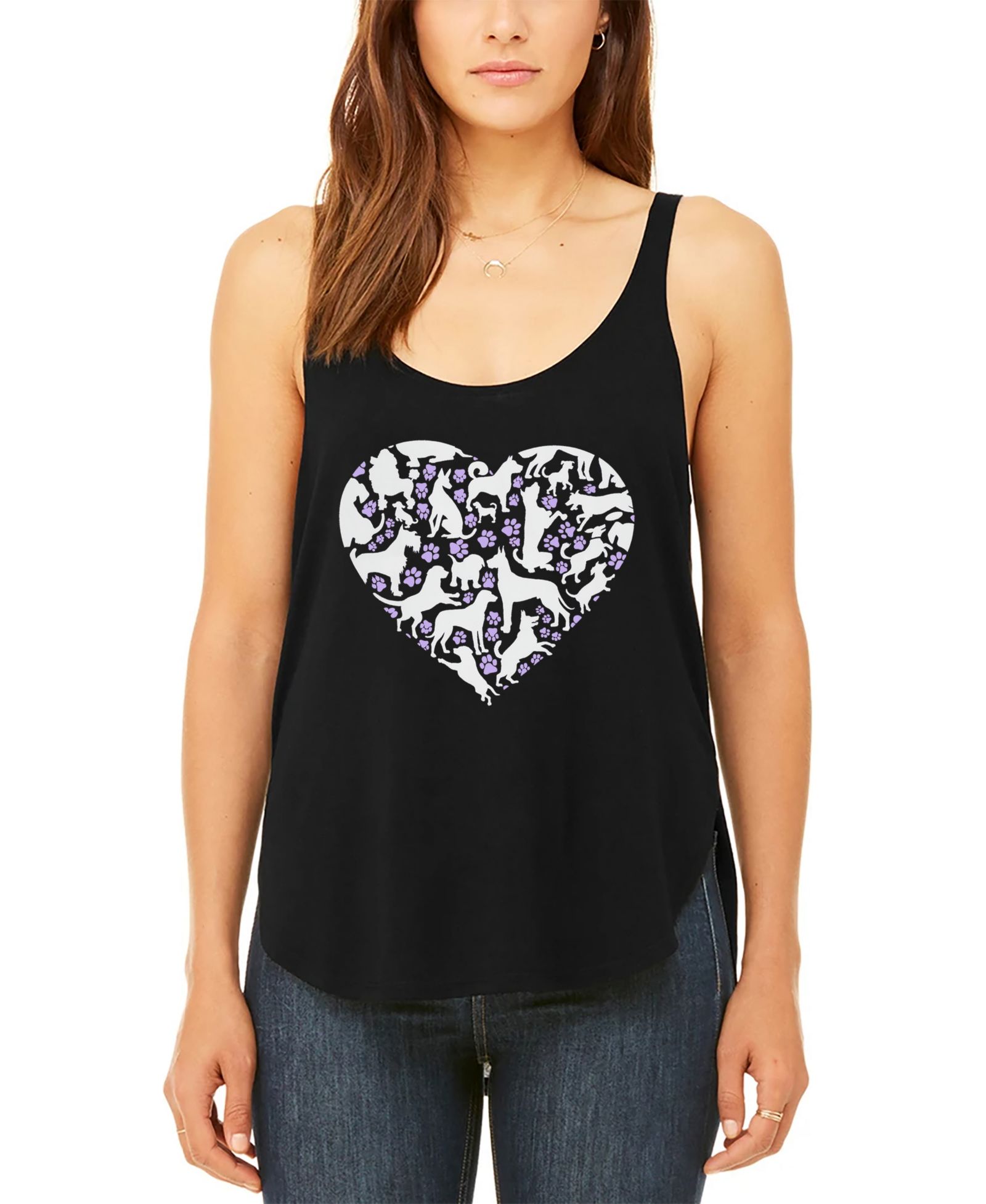 LA Pop Art Women's Dog Heart Premium Word Art Flowy Tank Top