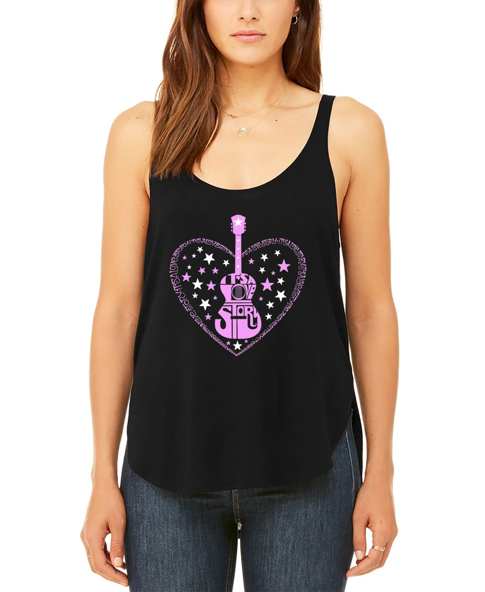 LA Pop Art Women's It's A Love Story Premium Word Art Flowy Tank Top