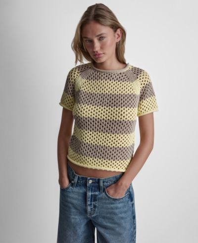 Женский трикотажный джемпер DKNY Jeans с коротким рукавом Raglan Stripe Pointelle