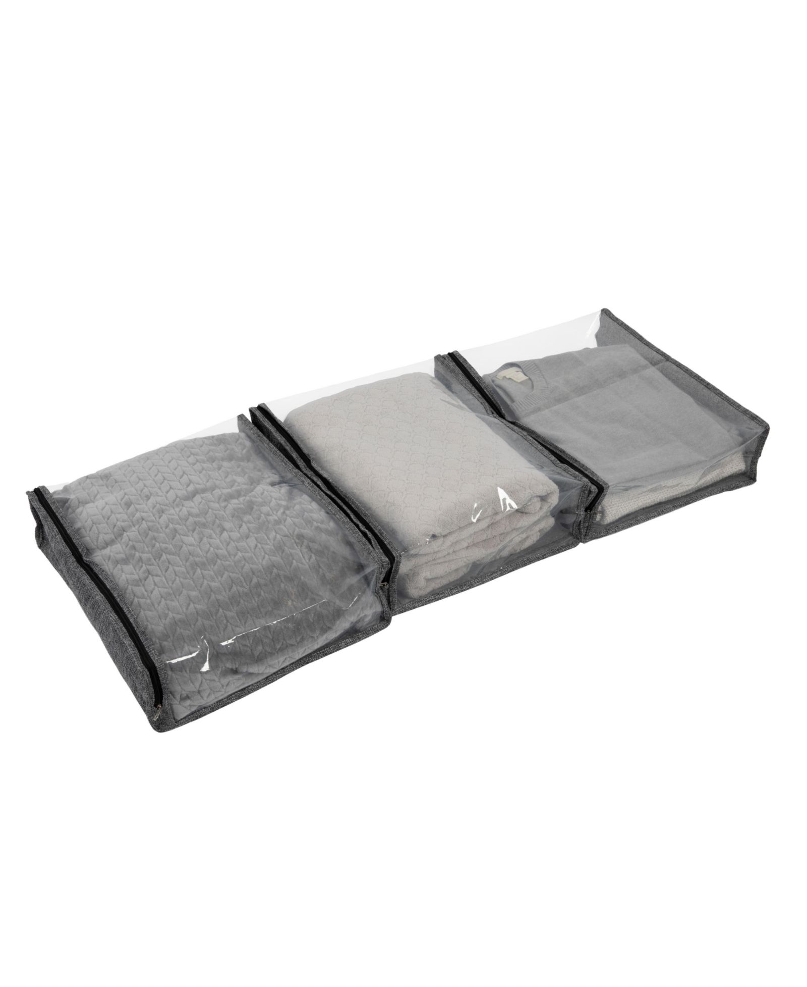 Household Essentials Under Bed Zippered Sweater Storage Bags with Clear Vision Panel, Set of 3, Graphite Grey