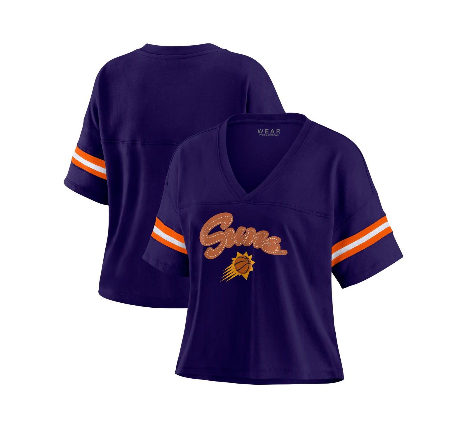 WEAR by Erin Andrews Women's Purple Phoenix Suns Plus Size Color Block Boxy V-Neck T-Shirt
