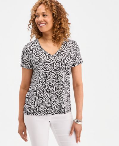 JM Collection Women's Printed Grommet Knit V-neck Top, Macy's Exclusive