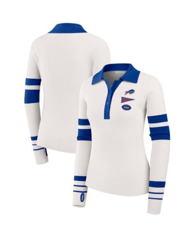 WEAR by Erin Andrews Women's White Buffalo Bills Ribbed Henley Sweater
