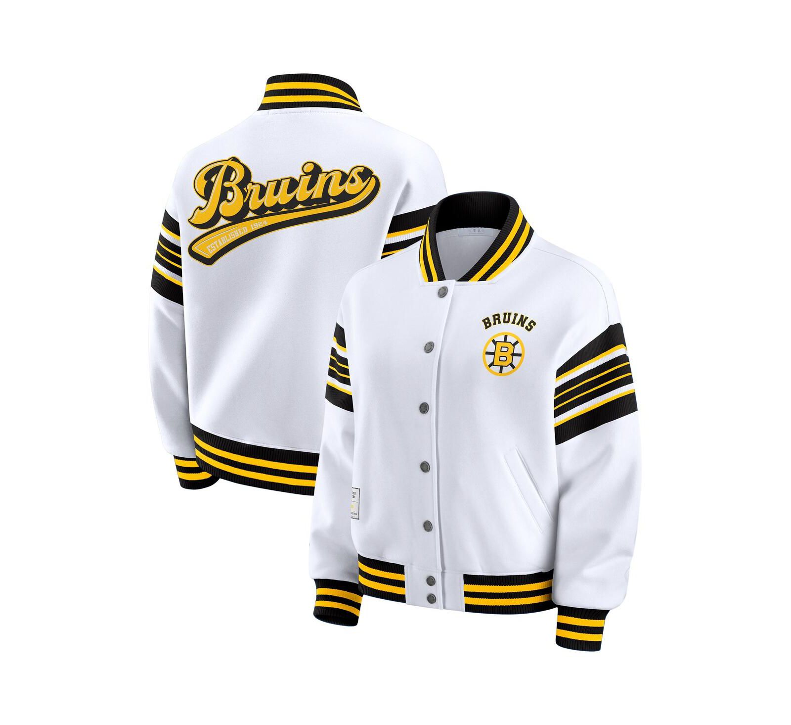 WEAR by Erin Andrews Women's White/Gold Boston Bruins Full-Snap Fleece Sweatshirt Jacket