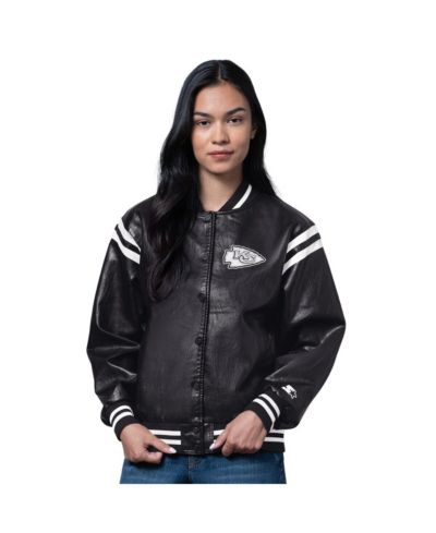 Starter Women's Black Kansas City Chiefs High Heat Faux Leather Full-Snap Varsity Jacket