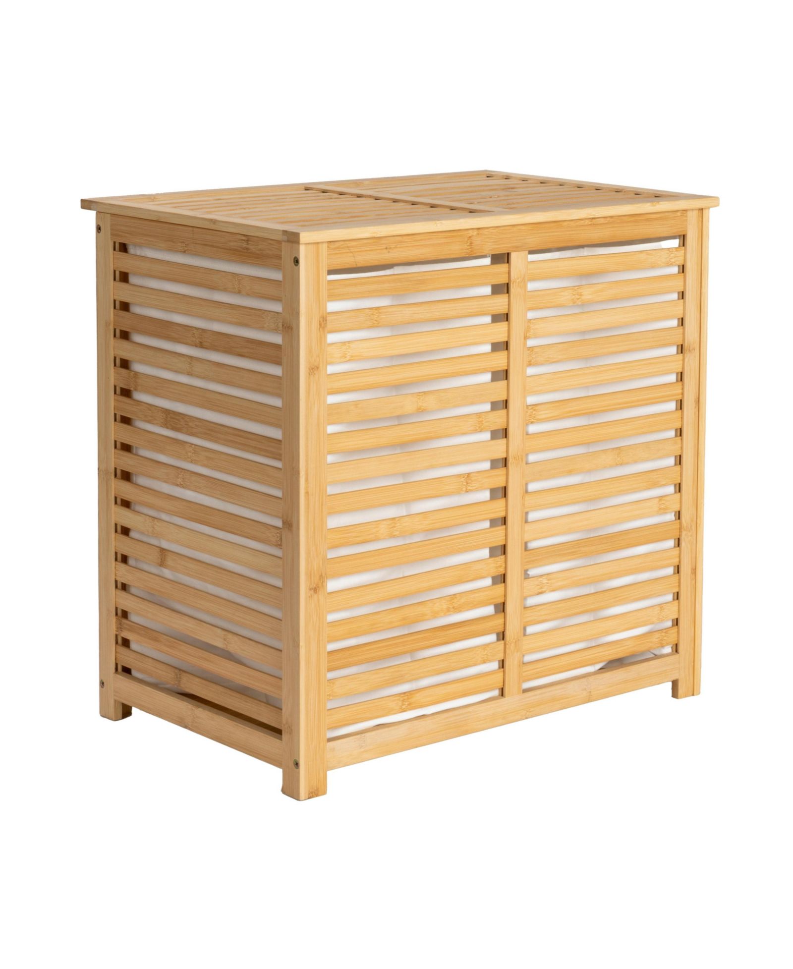 Household Essentials Bamboo and Cotton Double Laundry Sorter with Lid and Removable Cotton Bags