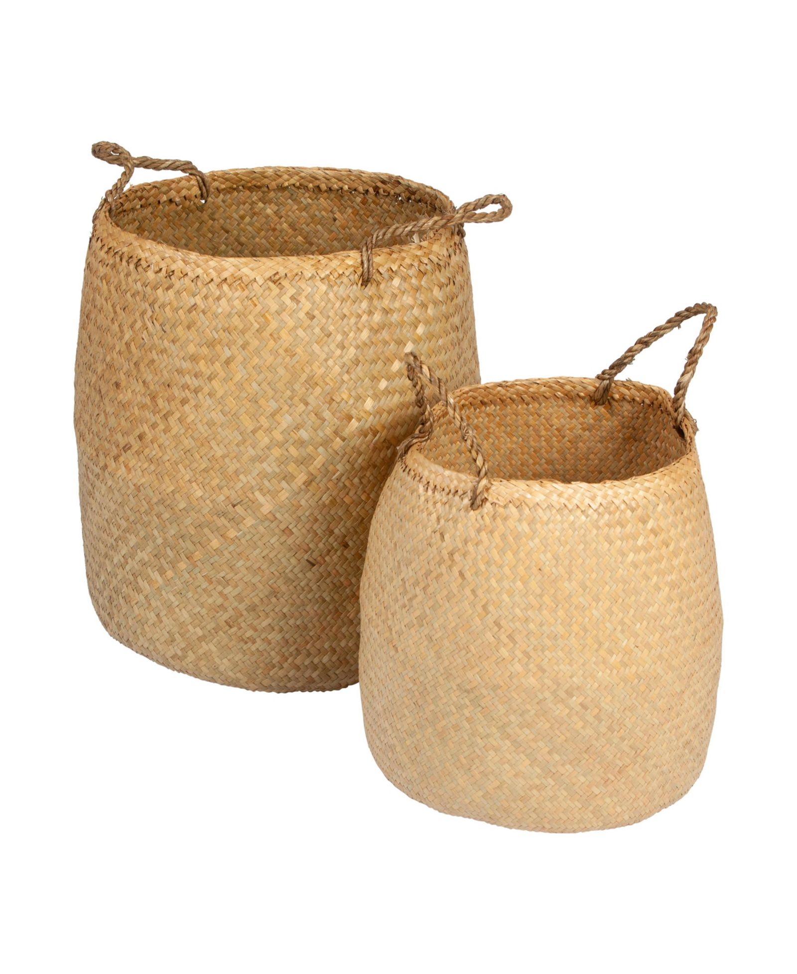 Storied Home Set of 2 Round Seagrass Storage Baskets with Handles