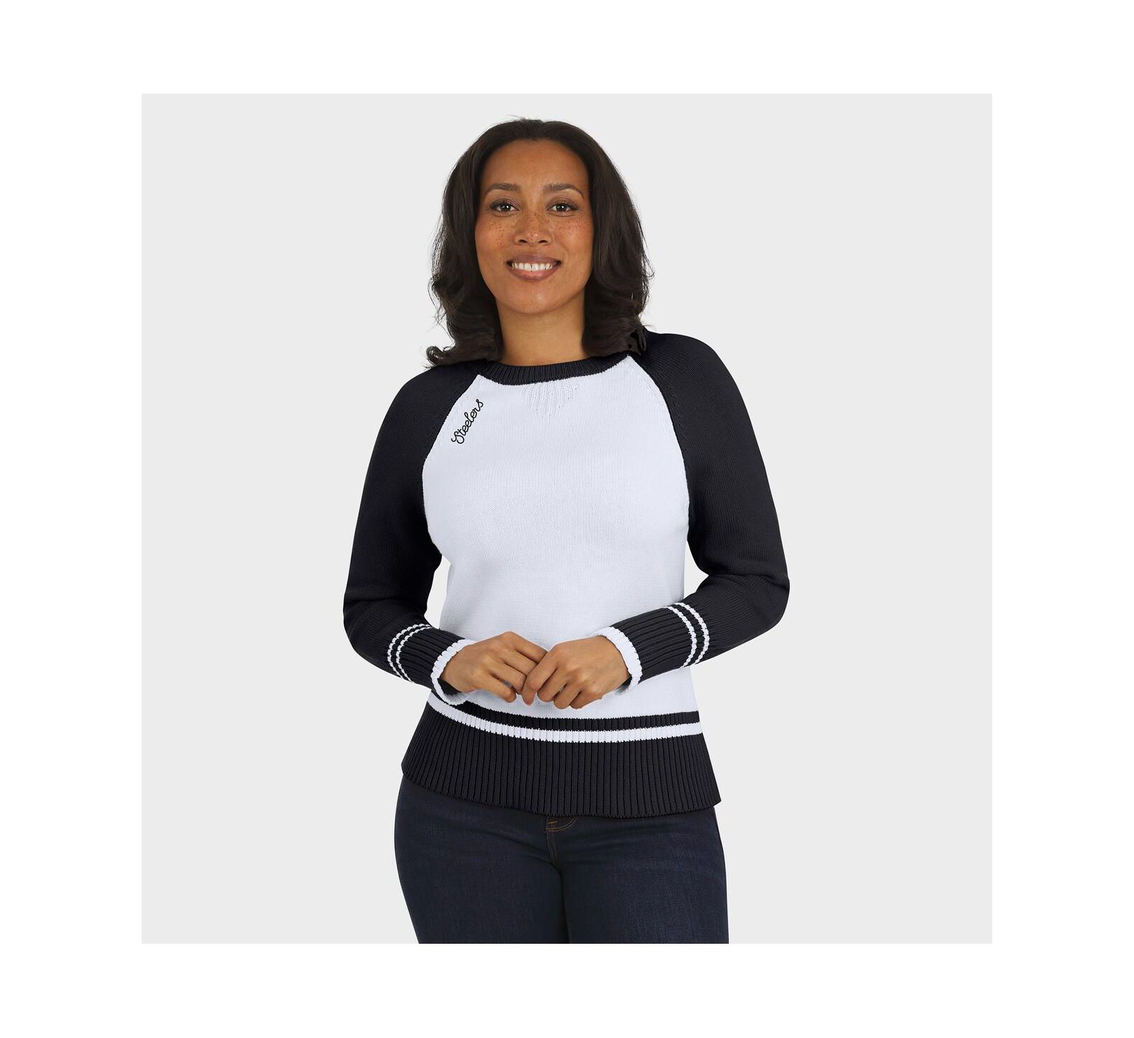 Women's White/Black Pittsburgh Steelers Color Block Raglan Sweater
