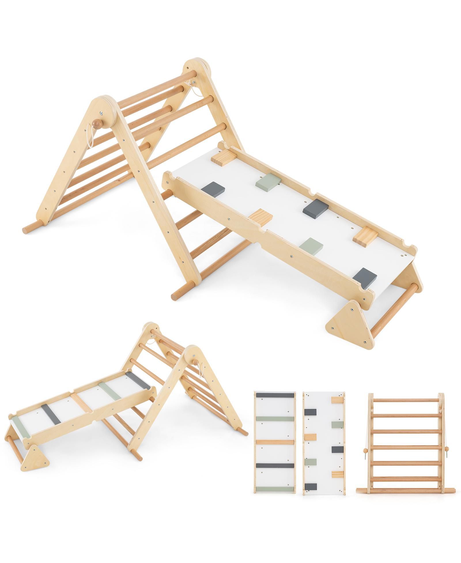 Складской игровой набор SKONYON 3-in-1 Foldable Pikler Triangle Climbing Set