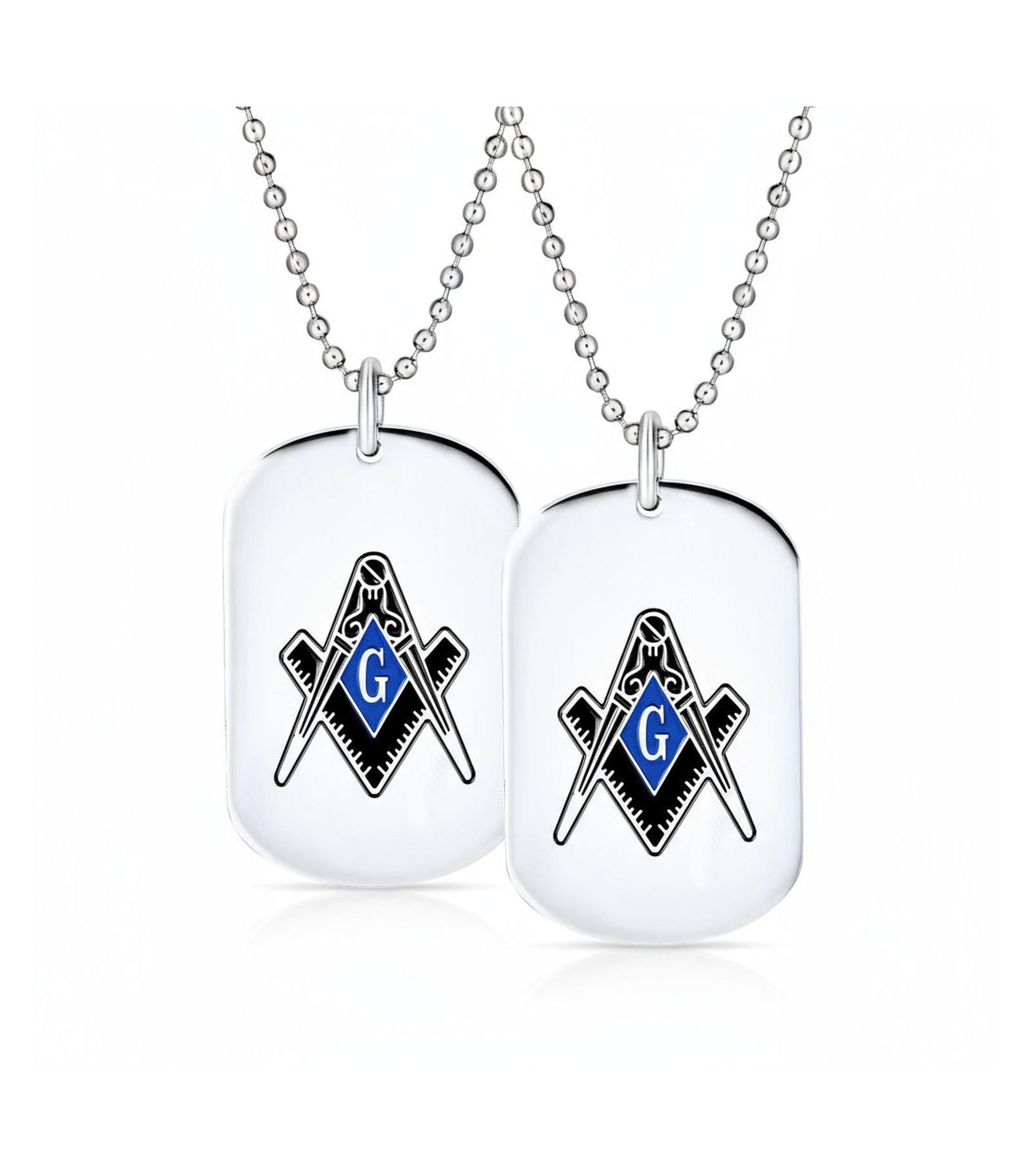 Bling Jewelry Black Freemason Compass Masonic Dog Tag Pendant Necklace Stainless Steel