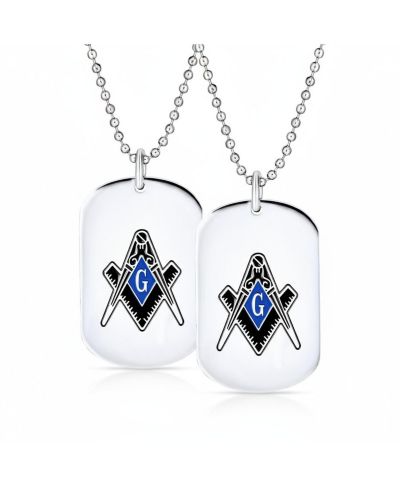 Bling Jewelry Black Freemason Compass Masonic Dog Tag Pendant Necklace Stainless Steel