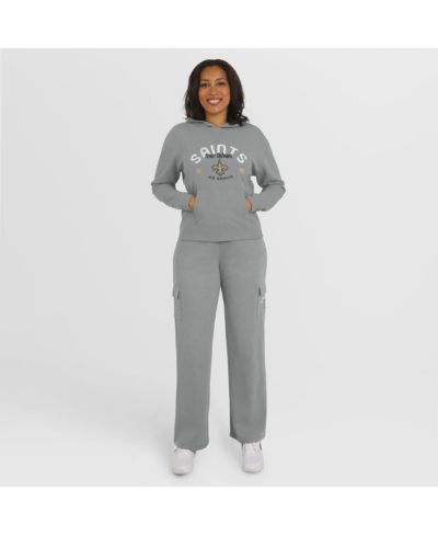 Женский комплект из рубашки и брюк WEAR by Erin Andrews New Orleans Saints Gray Waffle-Knit Long Sleeve Hooded