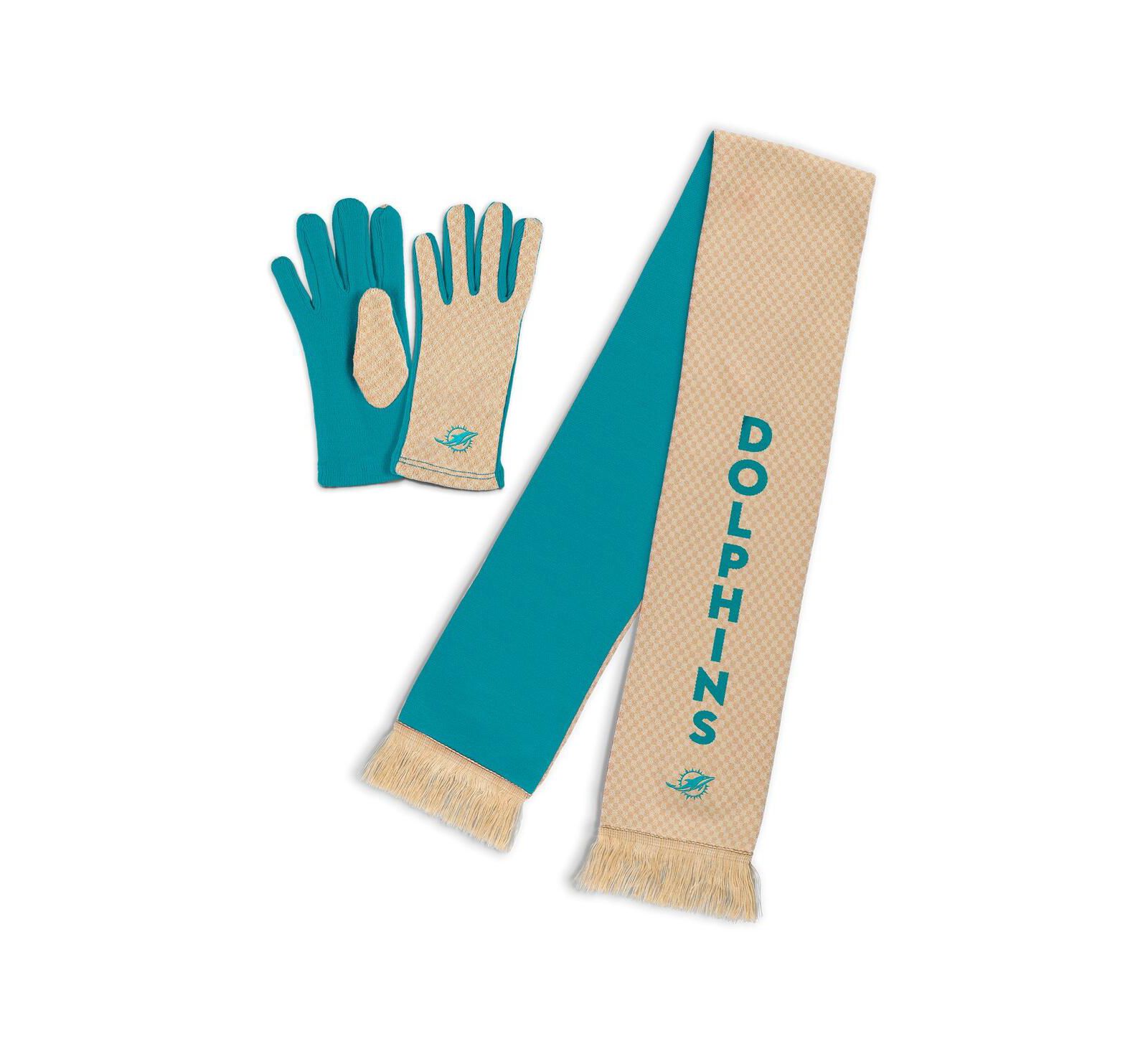 WEAR by Erin Andrews Women's Miami Dolphins Tonal Microcheck Scarf Glove Set