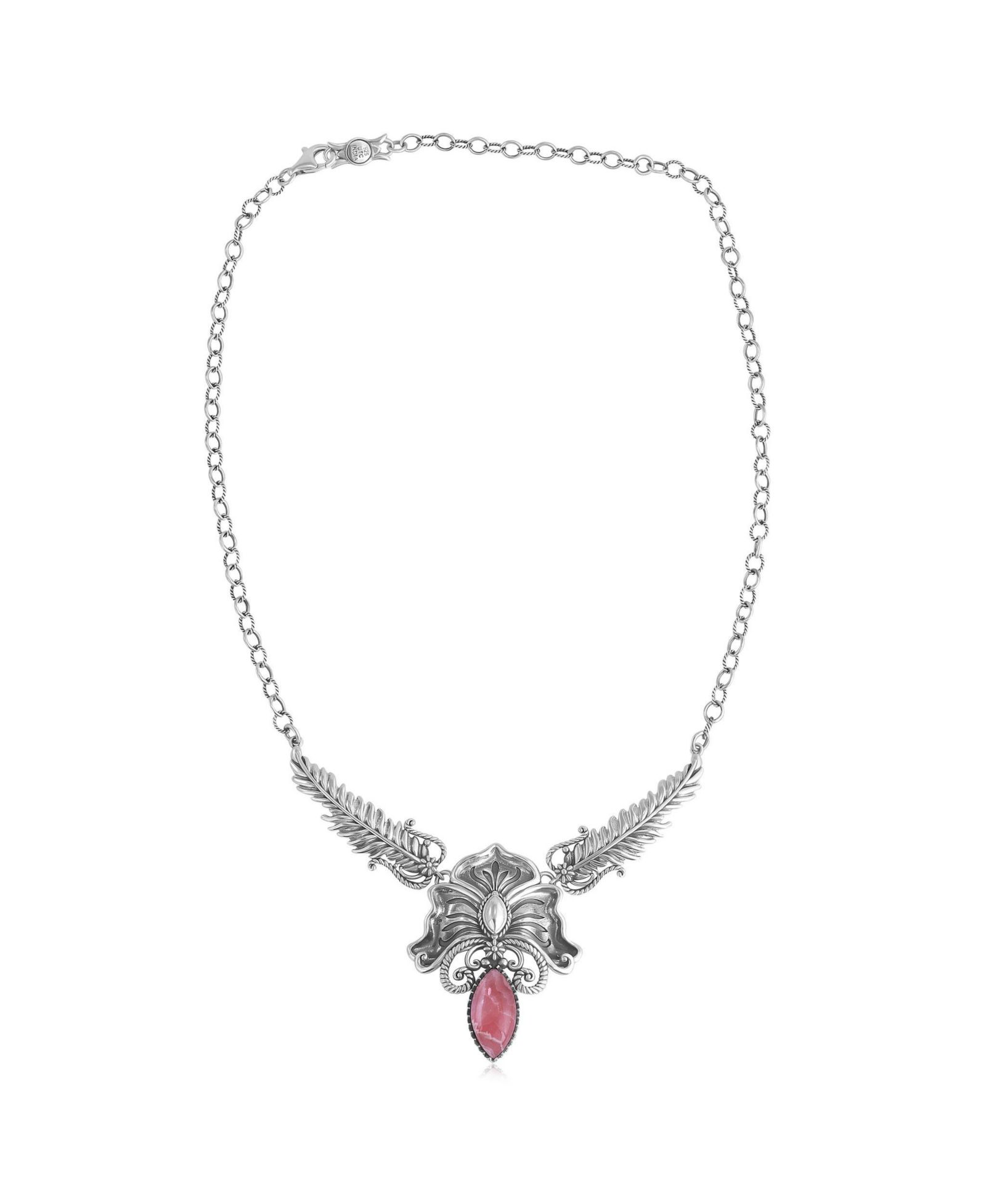 Ожерелье American West Jewelry Sterling Rhodochrosite Cactus Flower Marquise Feather