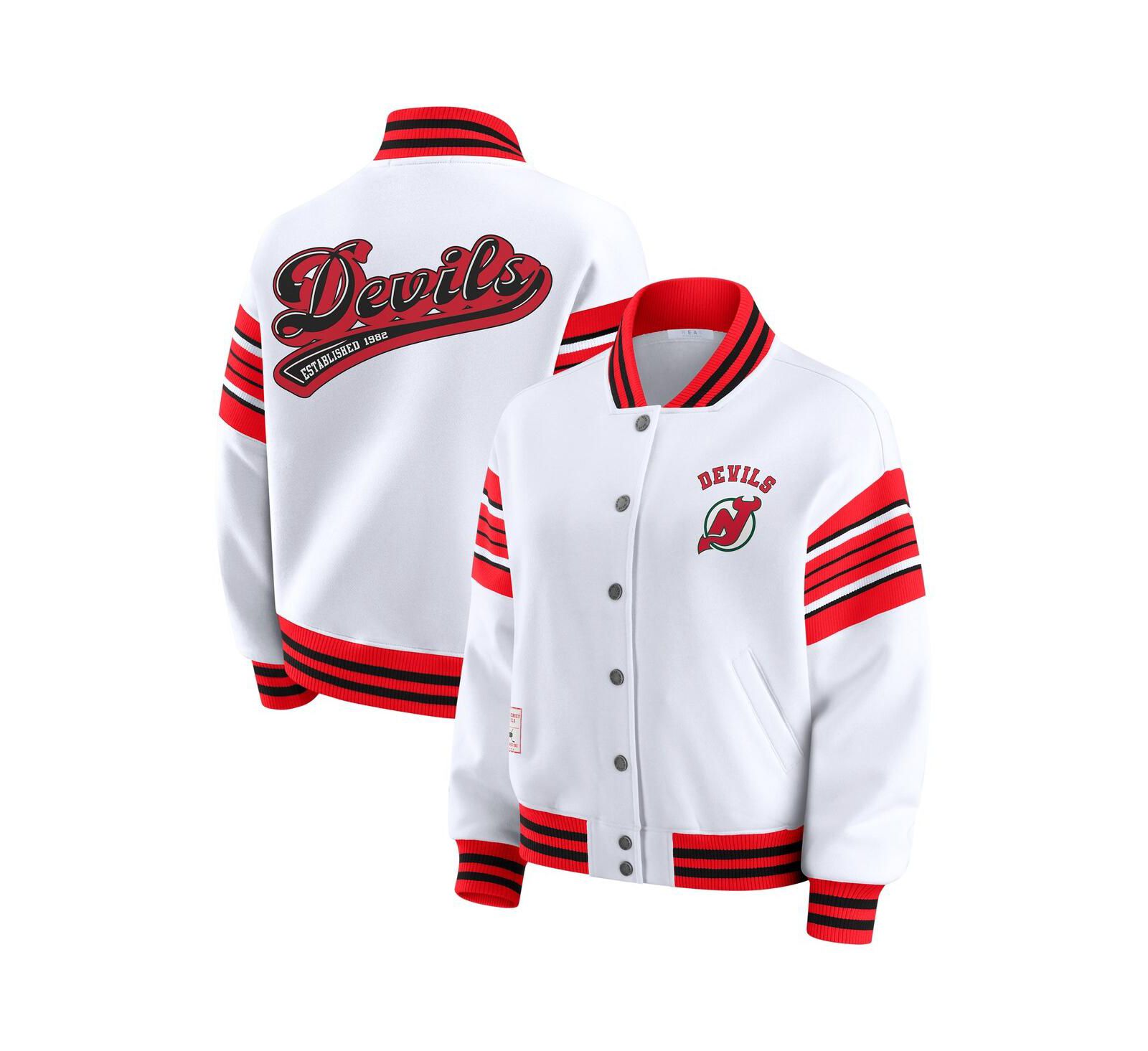 WEAR by Erin Andrews Women's White/Red New Jersey Devils Full-Snap Fleece Sweatshirt Jacket