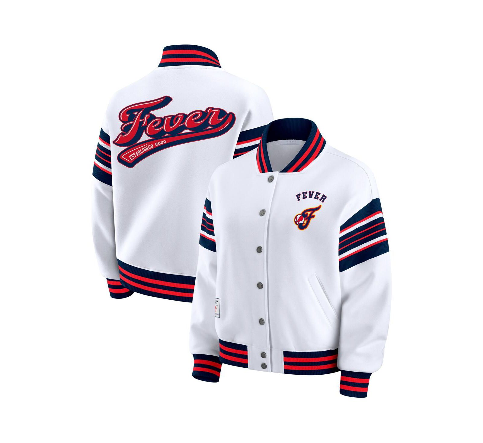 WEAR by Erin Andrews Women's White/Navy WNBA Full-Snap Fleece Sweatshirt Jacket