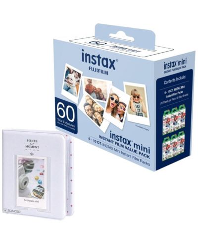 Мгновенная пленка Fujifilm Instax Mini белая, 60 кадров, с фотоальбомом