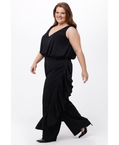 Celebrations by Sydney's Closet Women's атласный комбинезон с V-образным вырезом и рюшами