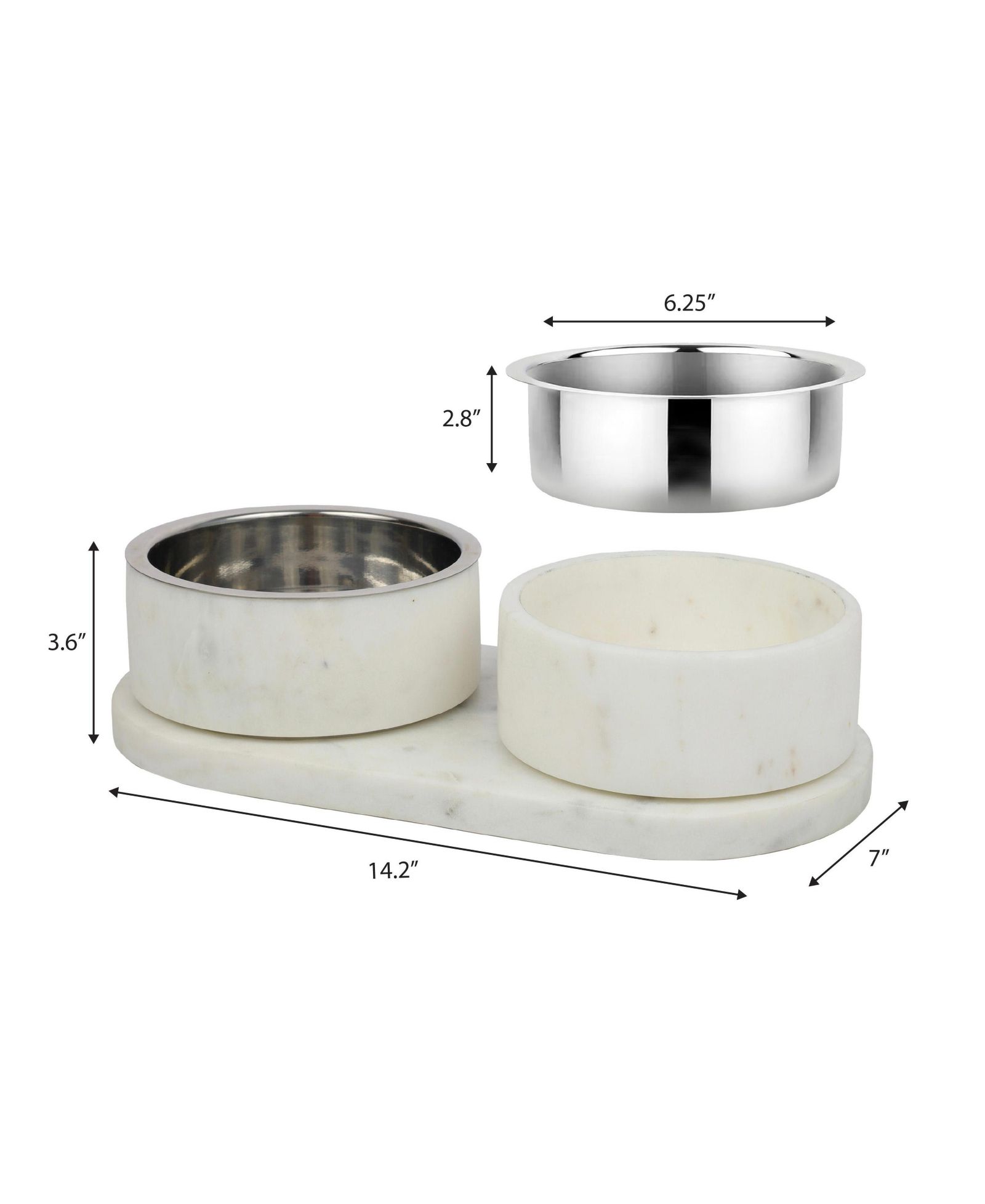 Набор мисок THE LICKER STORE Marbre Small/Medium Modern Weighted Double Marble and Stainless Steel 12oz (1.5 Cups) с подносом