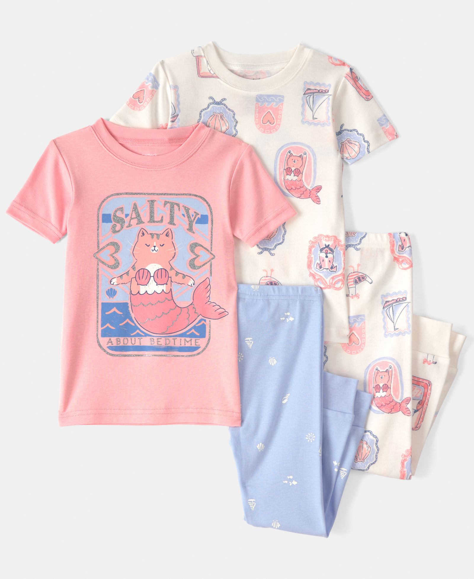 Carter's Детские Mermaid Cat Print Top и Pajama Pants, 4-Piece Set